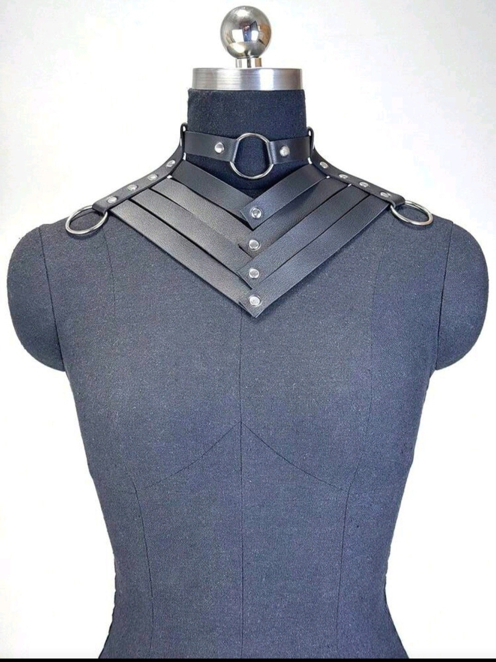Black  FAUX Leather Layered Neck Harness